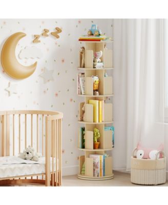 5-Tier Rotating Bookshelf 360  Display Rack with Dividers and Anti-falling Baffles