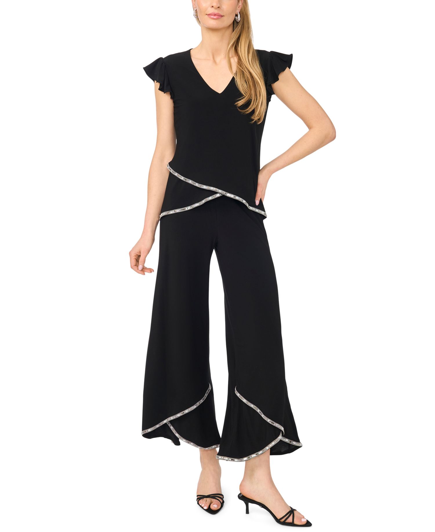 Petite Flutter-Sleeve V-Neck Top