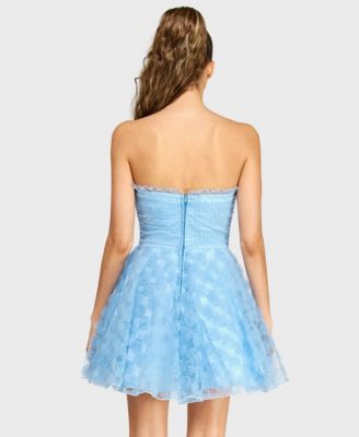 Junior's Pleated Bodice Strapless Party Dress