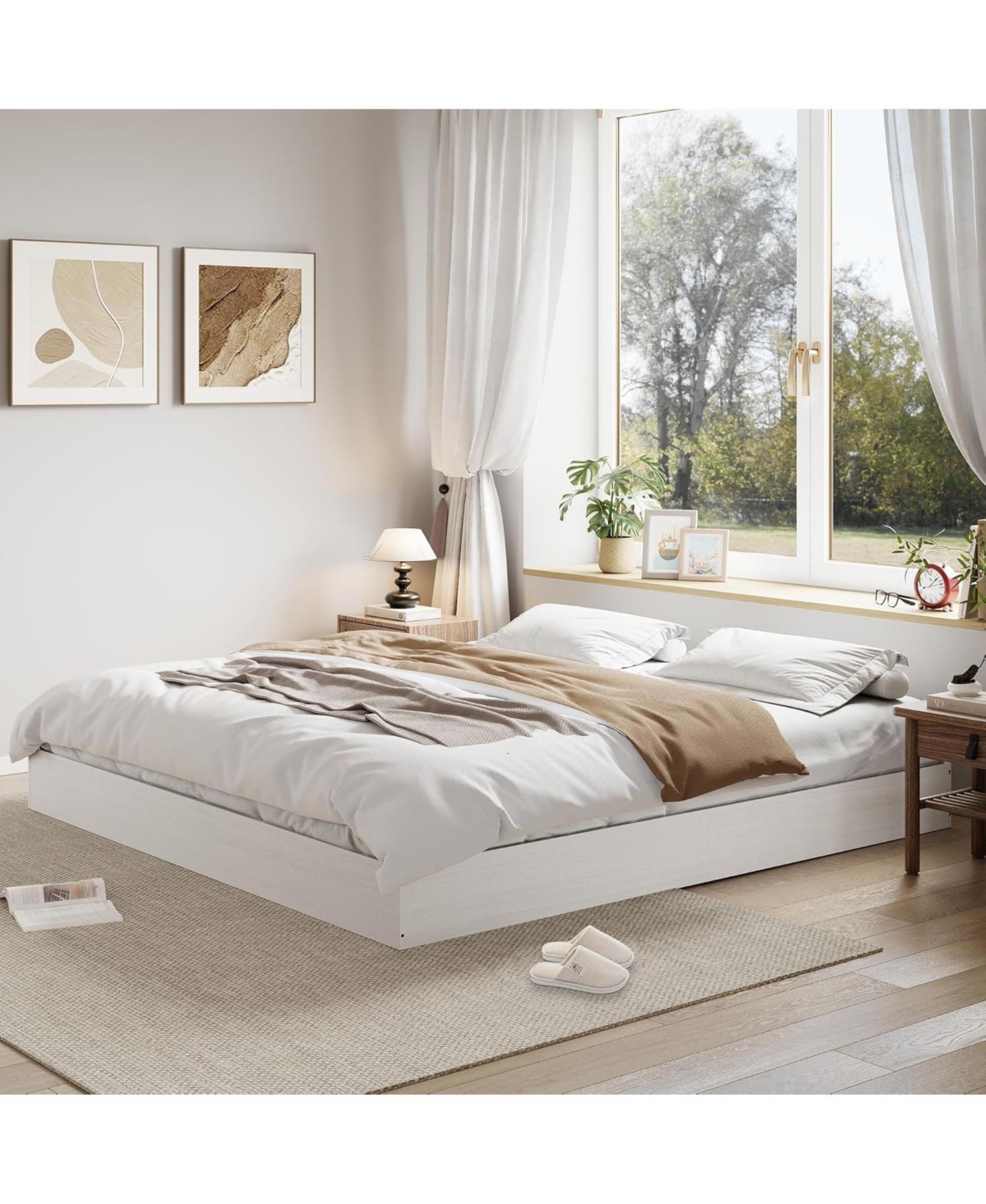 gaomon Wood Platform Bed with Sturdy Wooden Slats, Floor-Standing Bed Frame, Modern Minimalist Design Bed Frame