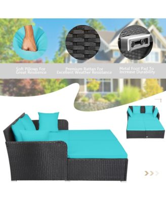 Rattan Patio Daybed Loveseat Sofa Yard Outdoor w/ Cushions Pillows