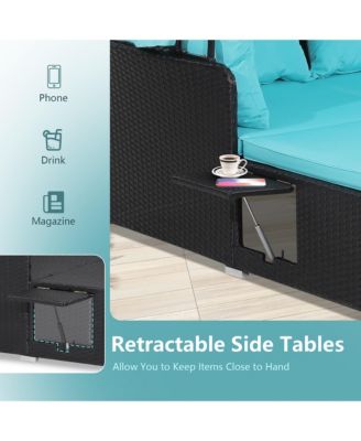 Patio Hand-Woven PE Wicker Daybed Outdoor Loveseat Sofa Set w/ Cushions