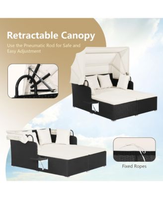 Patio Hand-Woven PE Wicker Daybed Outdoor Loveseat Sofa Set w/  Cushions