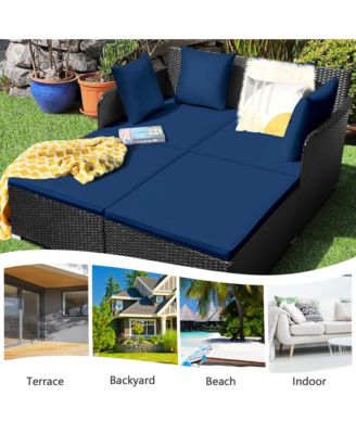 Rattan Patio Daybed Loveseat Sofa Yard Outdoor w/ Cushions Pillows
