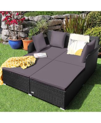 Rattan Patio Daybed Loveseat Sofa Yard Outdoor w/ Cushions Pillows