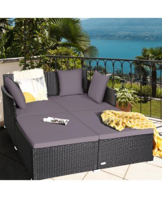 Rattan Patio Daybed Loveseat Sofa Yard Outdoor w/ Cushions Pillows