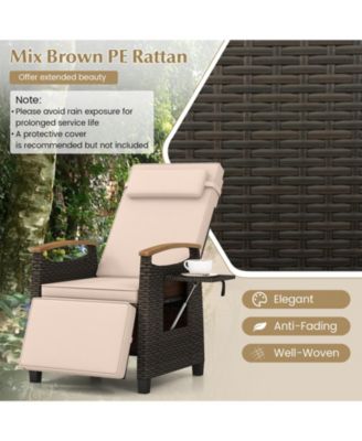 Patio Wicker Recliner Chair with Adjustable Backrest and Footrest