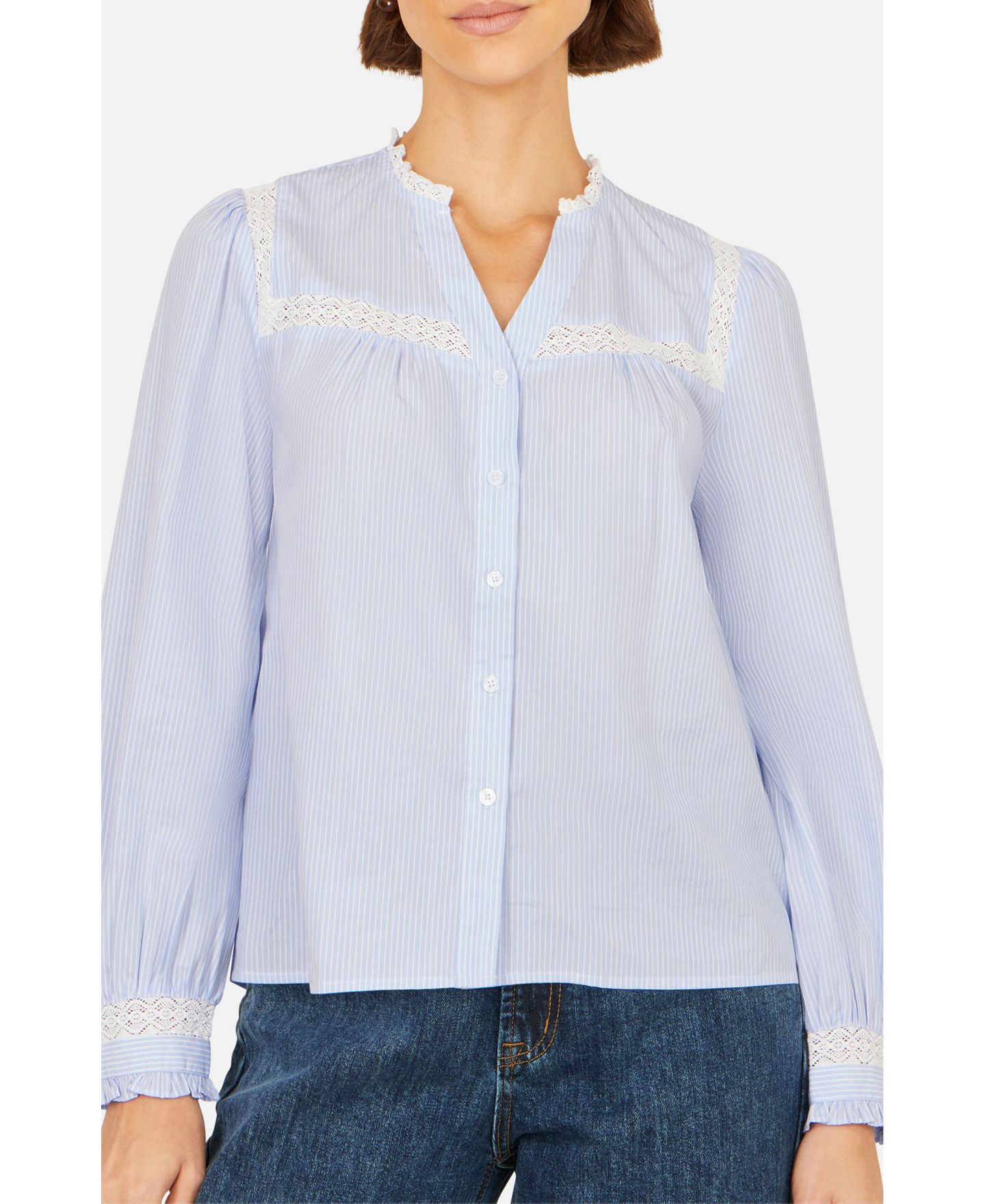Женская рубашка Yumi Stripe With Lace Detail, цвет: Синий — фото 7