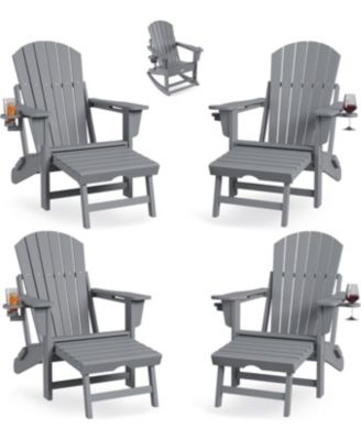 Set of 4 Folding Adirondack Rocking Chairs with Footrest and Retractable Ottoman, Outdoor Chairs for Deck or Porch