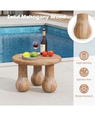 24" Small Solid Mahogany Wood Coffee Table with Thickened Top and Column Legs