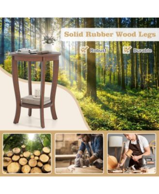2-tier Round End Table with Solid Wood Legs