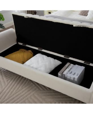 65.55" Modern Upholstered Storage Bench with Rolled Armrests and Rubberwood Legs, Napped Fabric Daybed for Living Room, Bedroom, Entryway