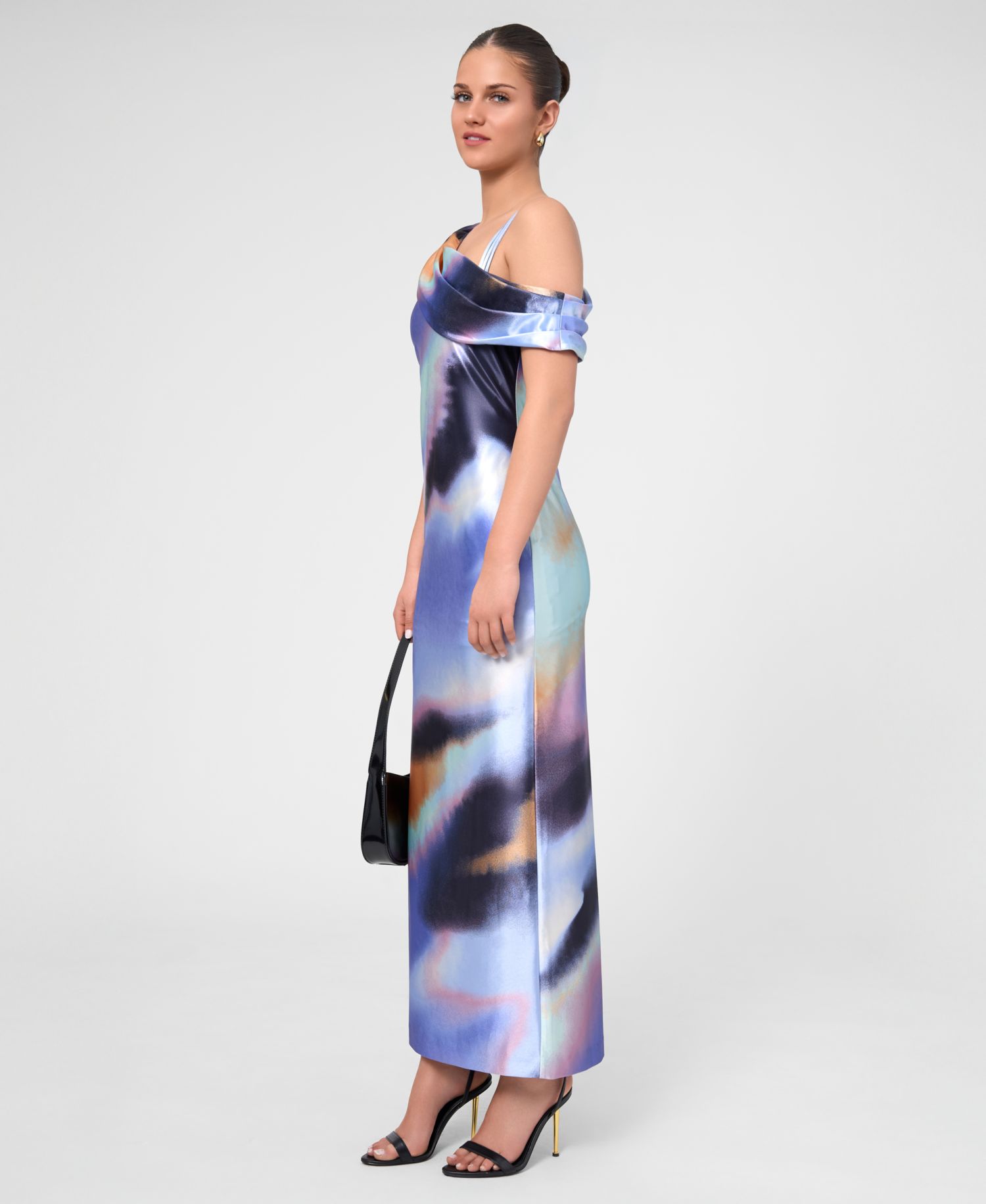 Women’s Asymmetrical Knit Satin Midi Dress