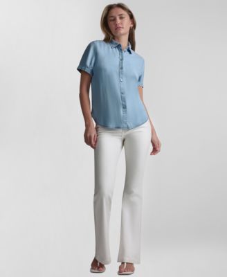 Petite Chambray Rolled Short-Sleeve Button-Up Shirt