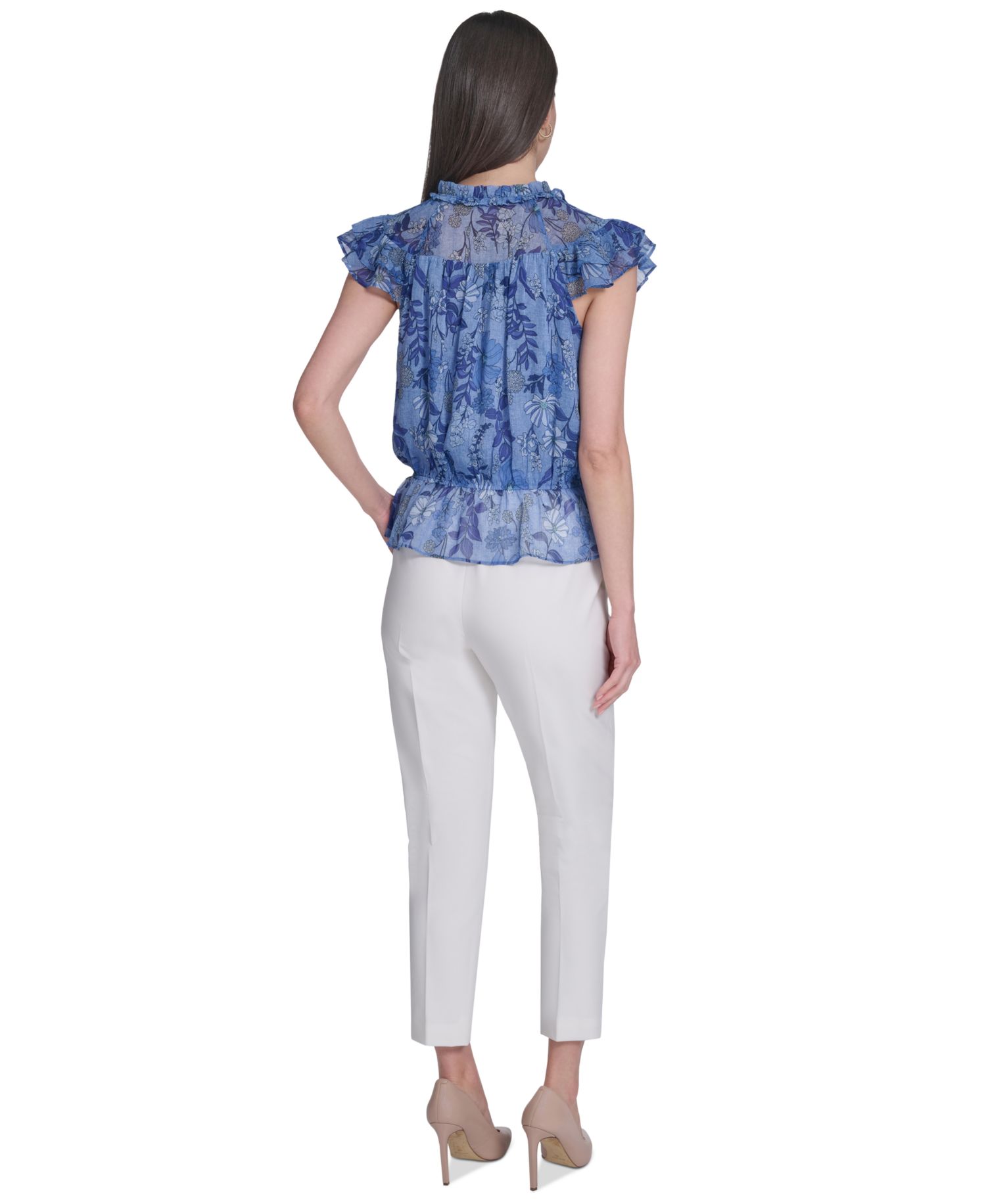 Women's Floral Peplum Flutter-Sleeve Blouse
