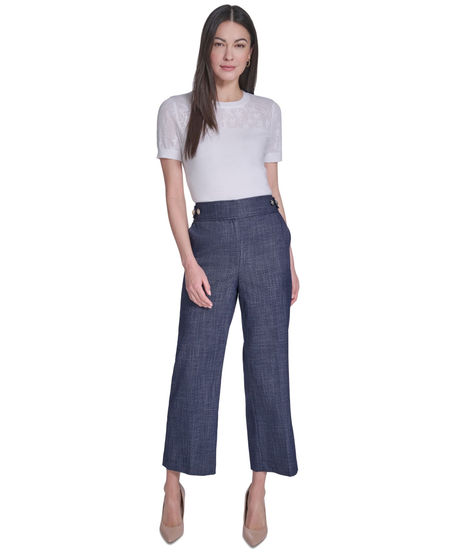 Женские брюки Tommy Hilfiger Tabbed Waistband, цвет: Тёмно-синий / Слоновая кость — фото 5