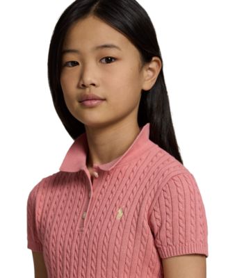 Girls' 7-16 Mini-Cable Polo Sweater