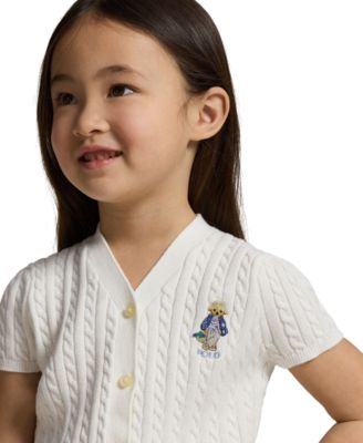 Girls' 2T-6X Polo Bear Cable V-Neck Cardigan