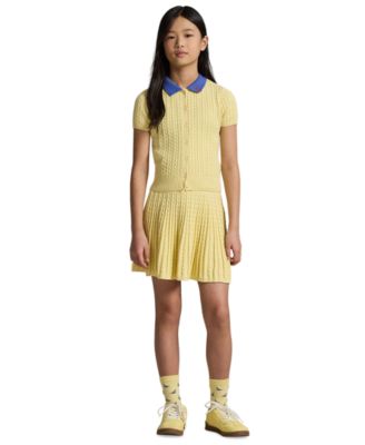 Girls' 7-16 Mini-Cable Polo Cardigan and Skirt, 2-Piece Set