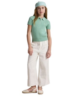 Girls' 7-16 Mini-Cable Polo Sweater