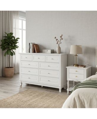 Modern 9 Drawer Dressing Table and 2 Drawer Bedside Table, Chest and Nightstand