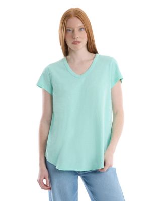 Women's Short Sleeve Shrunken V-Neck Shirttail Tee