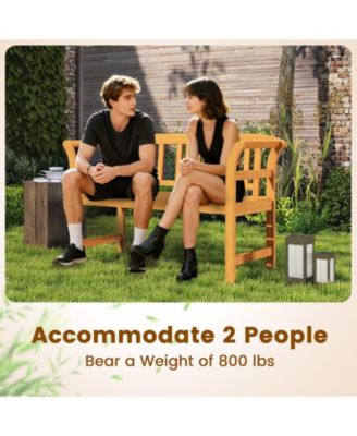 Acacia Wood 2-Person Patio Loveseat with Backrest and Armrests