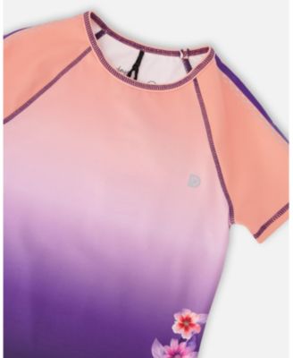 Girls Athletic Short Sleeve Top in Polyester Pink To Black Gradient