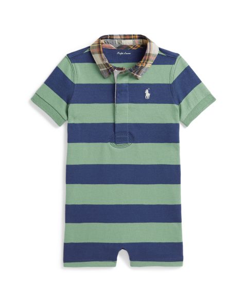 Детский полосатый полукомбинезон Polo Ralph Lauren с воротником мадрас, цвет: Мятный / Королевский синий