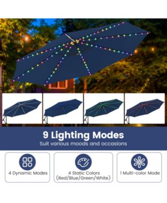 10 ft Solar Offset Hanging Umbrella with Base and LED Lights