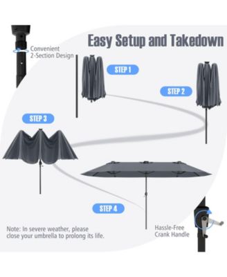 15.5 ft Extra Large Patio Umbrella with Solar LED Lights