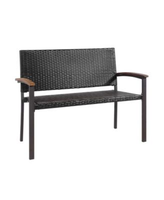 Outdoor Patio Rattan Wicker Bench with Armrests for Garden