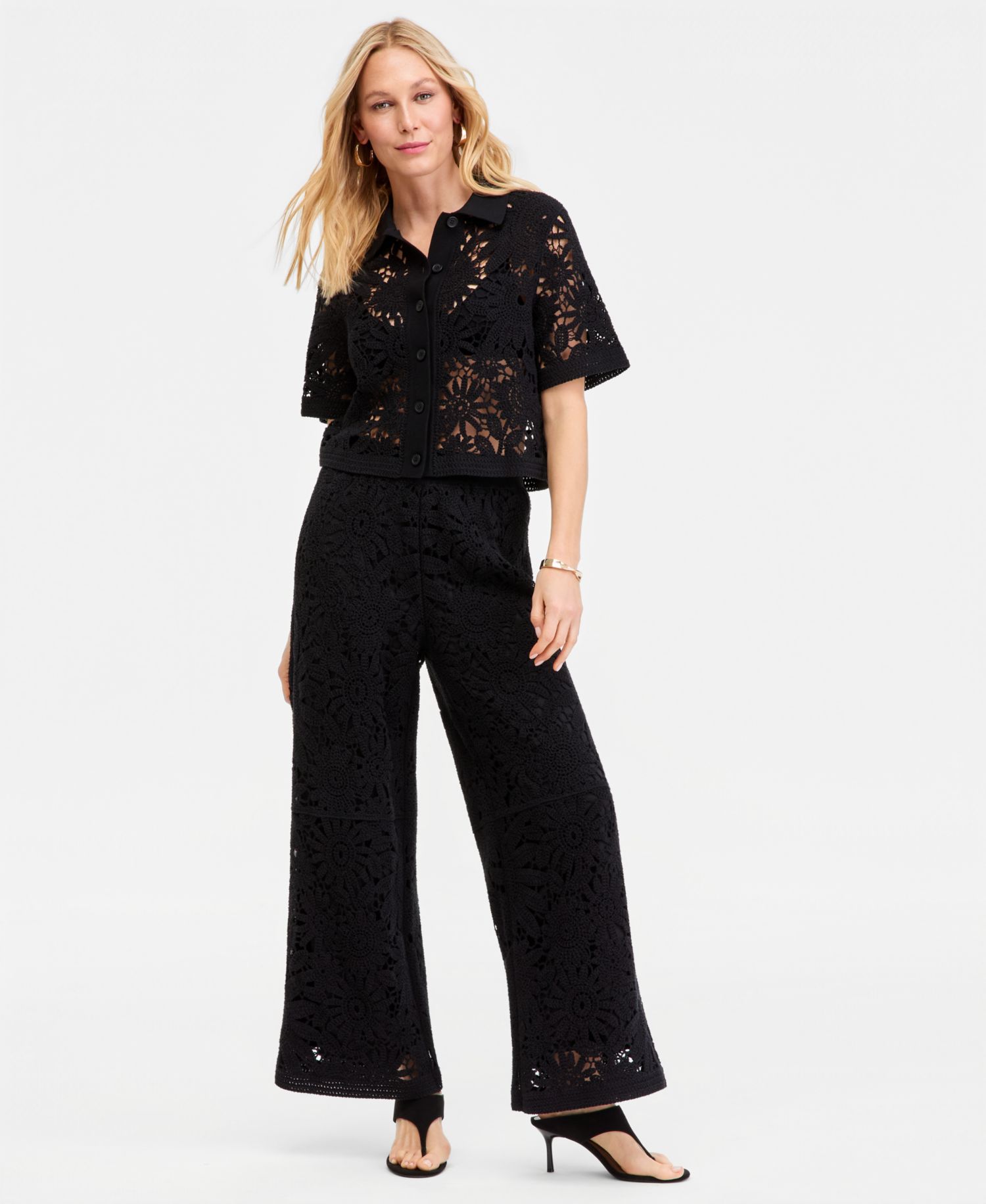Women's Cotton Crochet Wide-Leg Pants