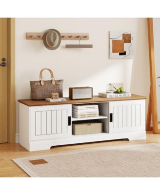 Farmhouse TV Stand for TVs up to 65 in with Sliding Doors