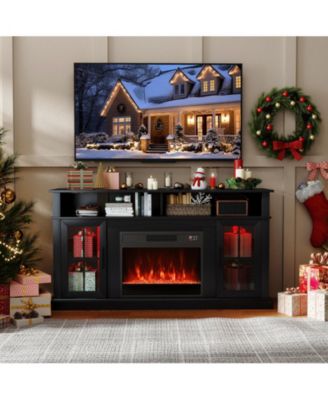 58 in Fireplace TV Stand with LED Lights and Glass Doors