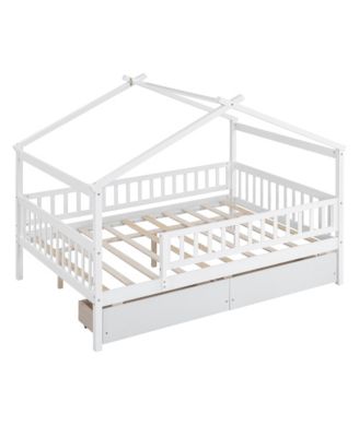 Full Size Wooden House Bed Two Drawers