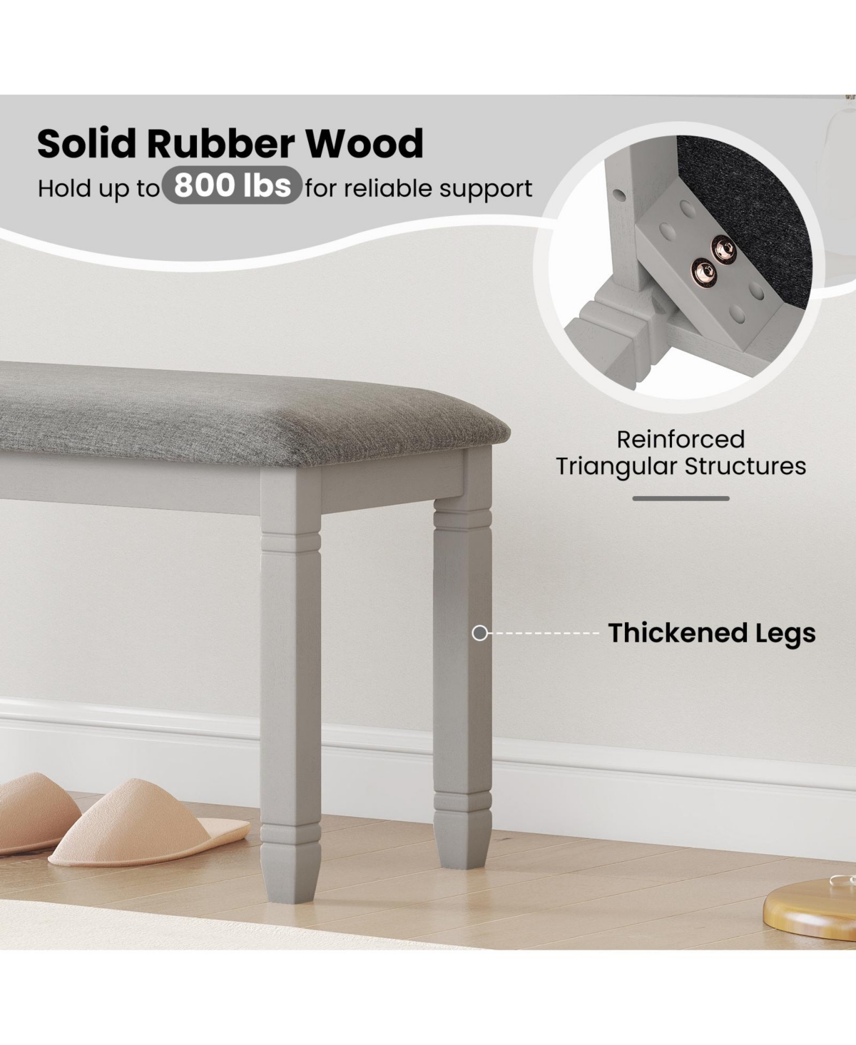 Sugift Upholstered Bedroom Bench with Padded Seat and Wood Legs