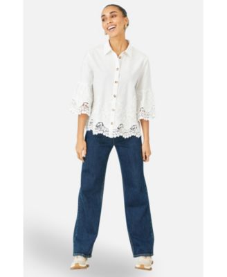 Women's Cotton Lace Border Shirt