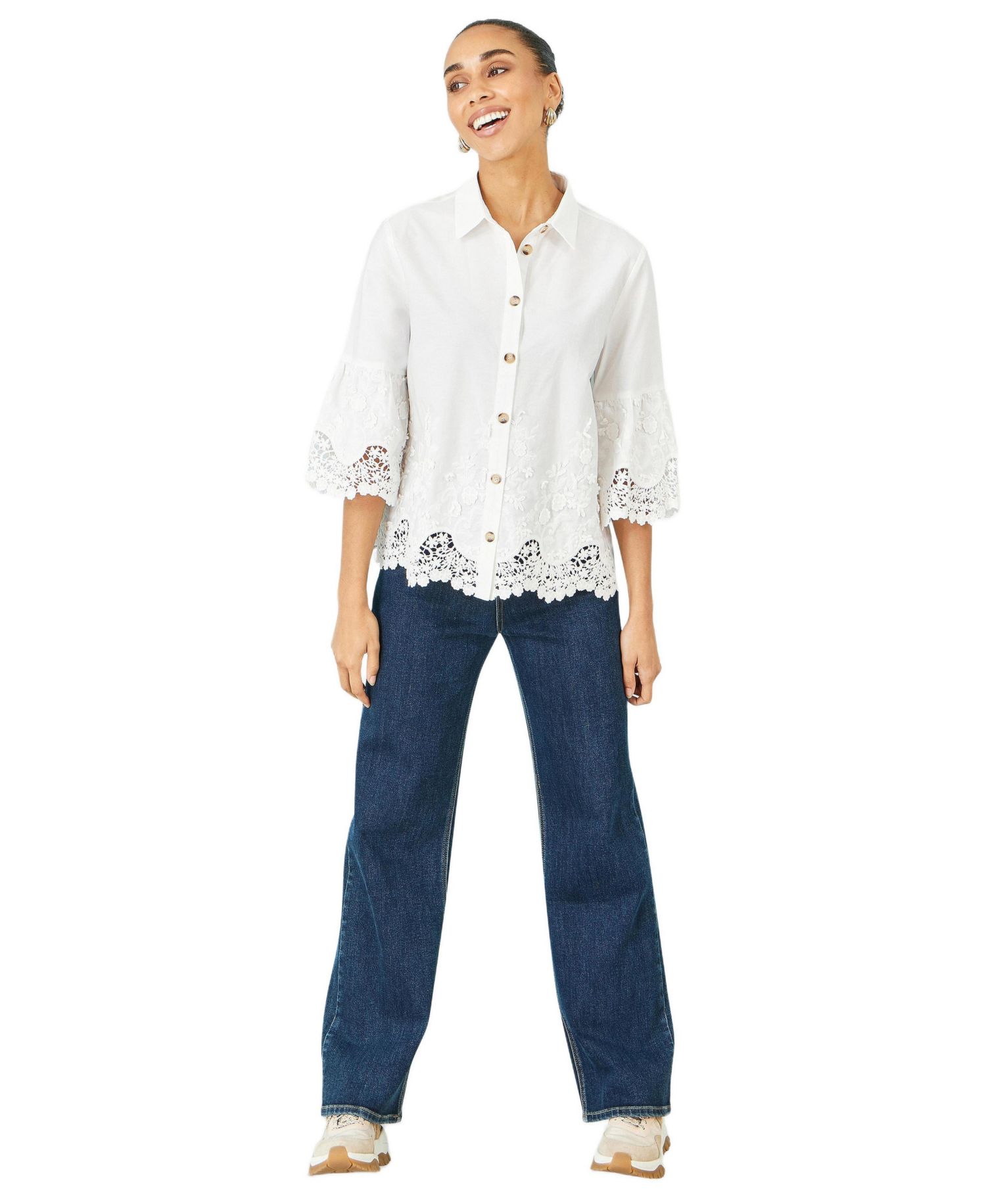 Women's Cotton Lace Border Shirt
