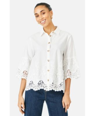 Women's Cotton Lace Border Shirt
