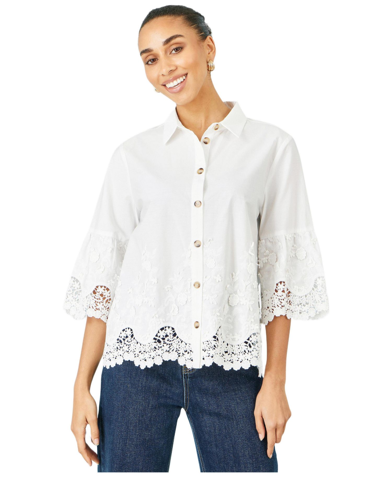 Women's Cotton Lace Border Shirt