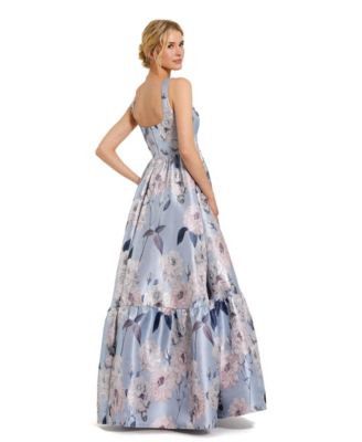 Women's Floral Brocade Scoop Neck Sleeveless A-Line Gown