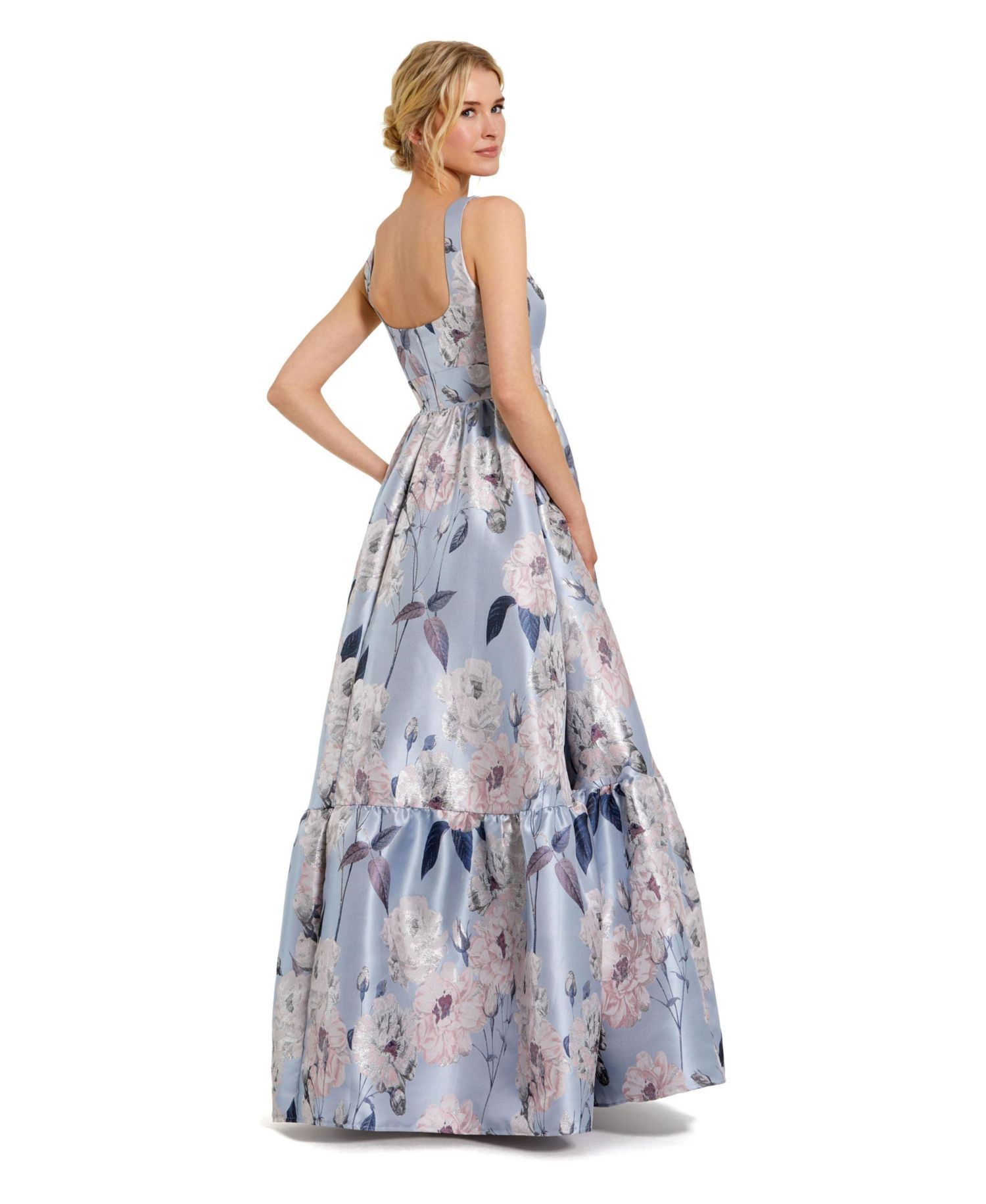 Women's Floral Brocade Scoop Neck Sleeveless A-Line Gown