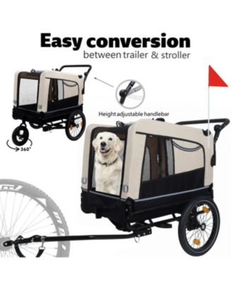 Extra Large 2-in-1 Bike Trailer and Push Cart for Pets with Detachable Hitch, Beige