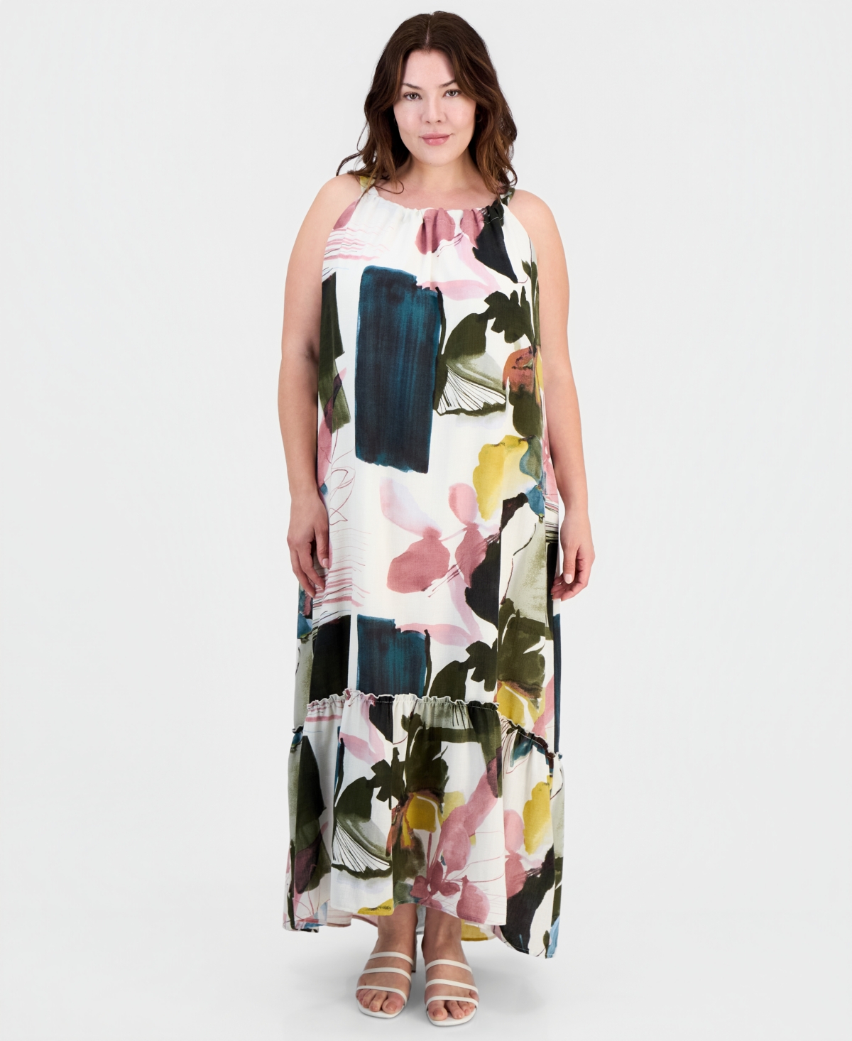 Sandra Darren Plus Printed Sleeveless Shift Dress
