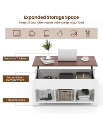 Lift Top Coffee Table w/ Hidden Compartment and Storage Shelves Modern Furniture