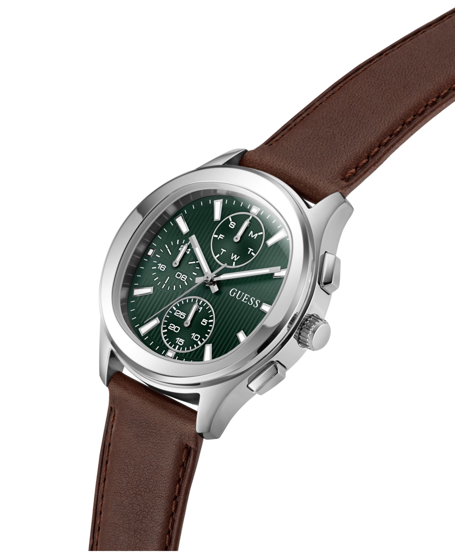 Men's Silver-Tone Brown Leather Multi-Function Watch, 40mm