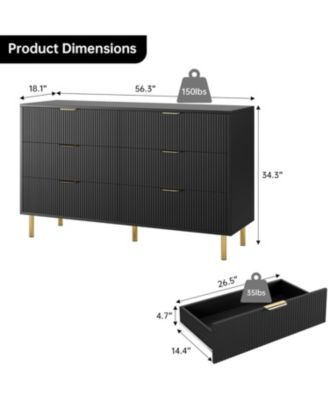 Modern 6 Drawer Dresser for Bedroom with Gold Handle and Large Drawer, Wood Double Chest of Drawers and Storage Organizer for Living Room