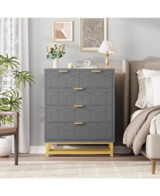5 Drawer Dresser Metal Base Modern for Living Room and Closet