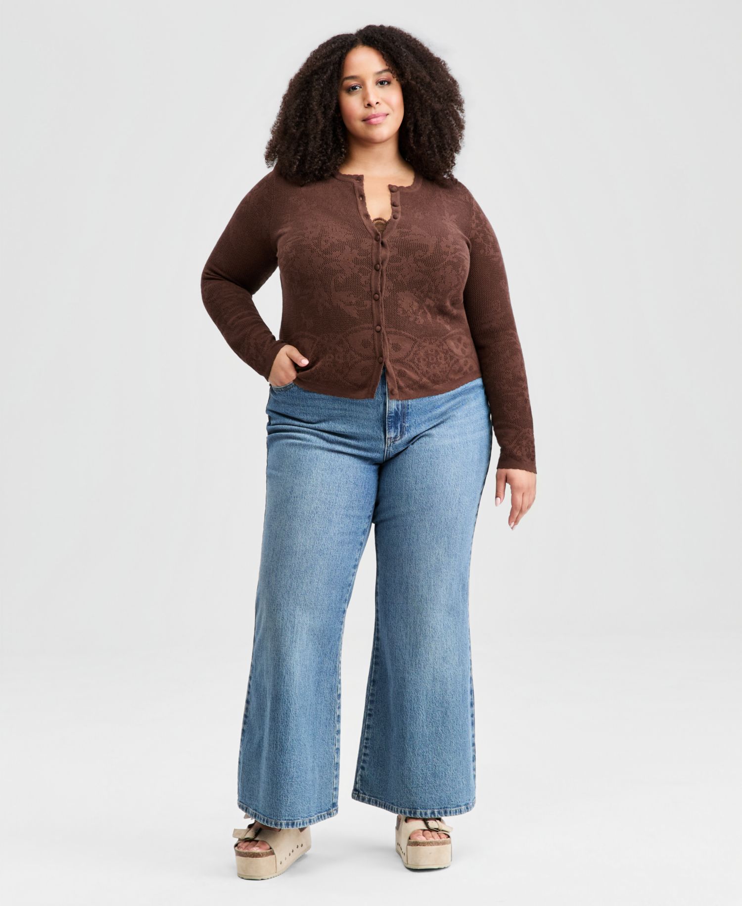 Petite Lace Knit Cardigan Sweater